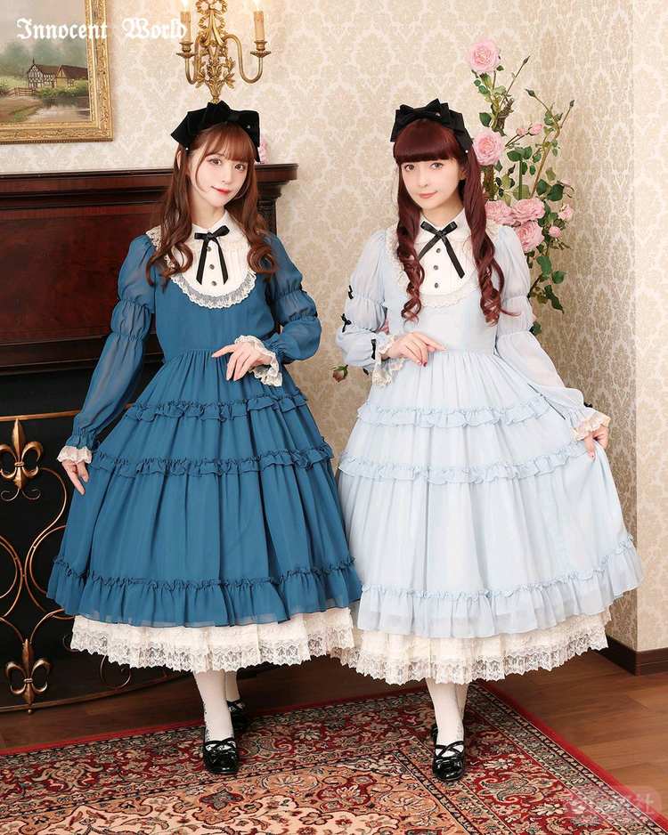 Grown Up Alice Chiffon Dress/大人アリスシフォンドレス/大人爱丽丝 藕节袖段段op/长袖分段op