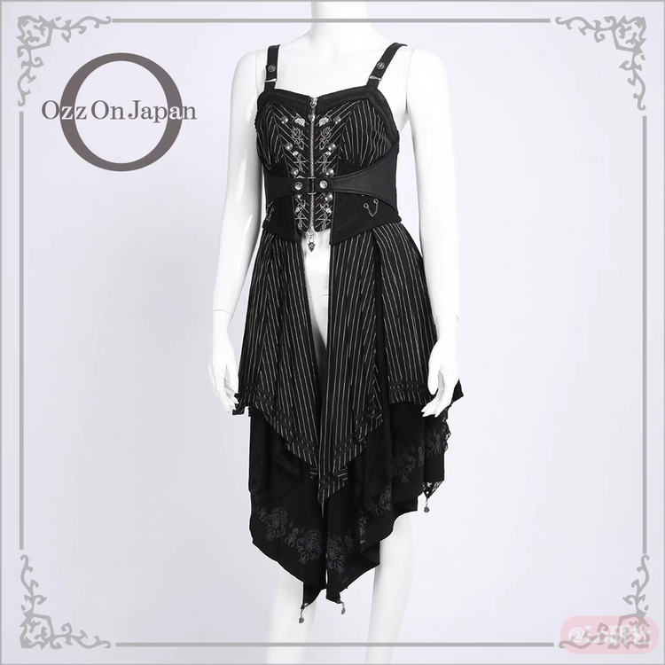 条纹蔷薇 马甲腰封吊带罩裙