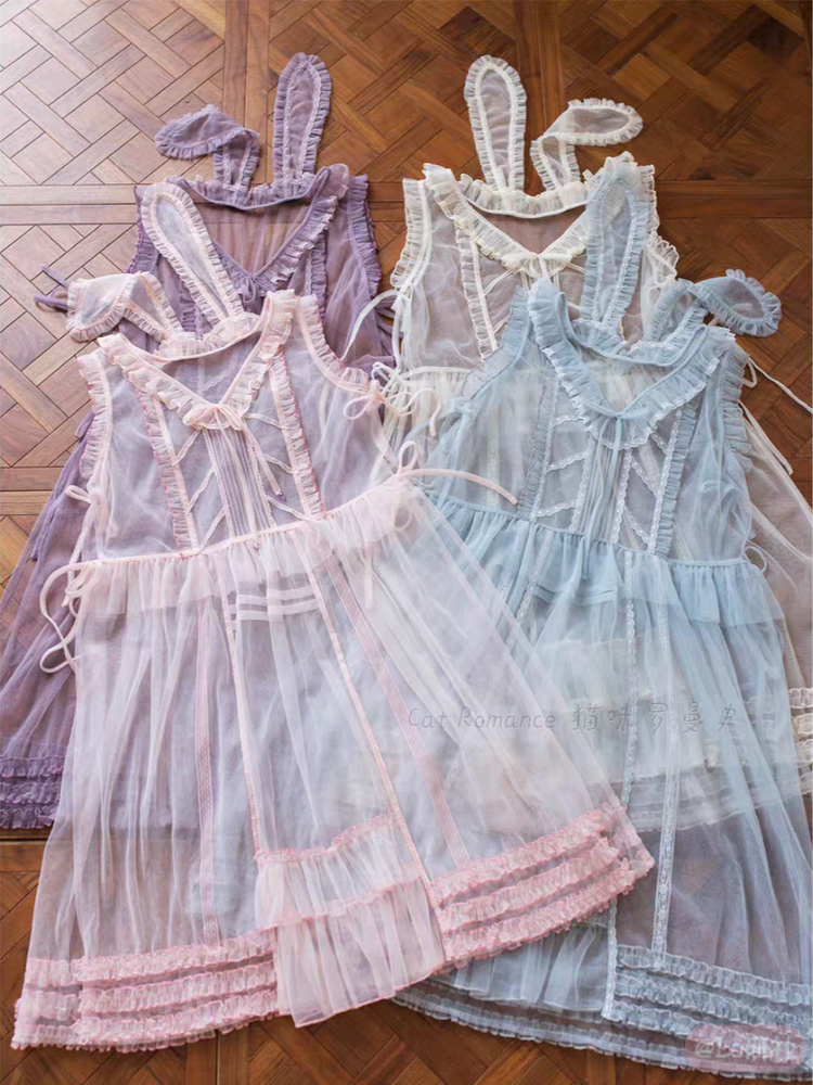 玻璃糖纸 兔耳罩裙