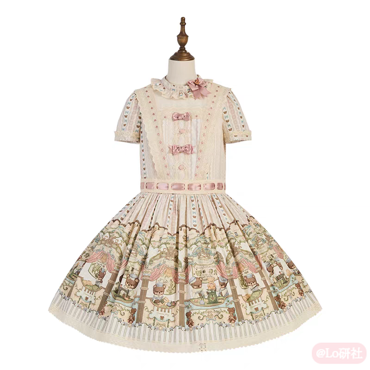 小熊博物馆 印花低腰OP