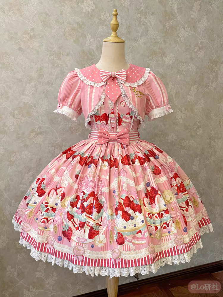 条纹草莓假两件op