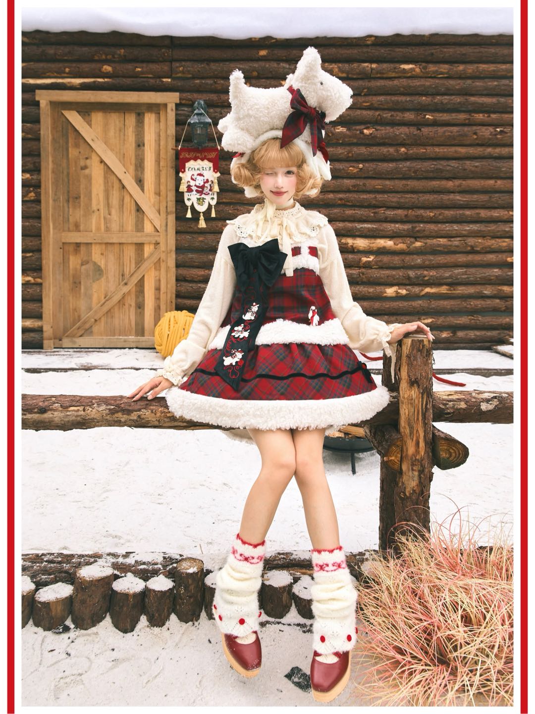 小狗与毛线球 毛绒拼上衣半裙