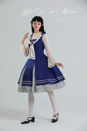 海魂风无袖工字褶连身裙