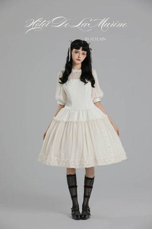 精纺羊毛雪纺拼接优雅小白裙