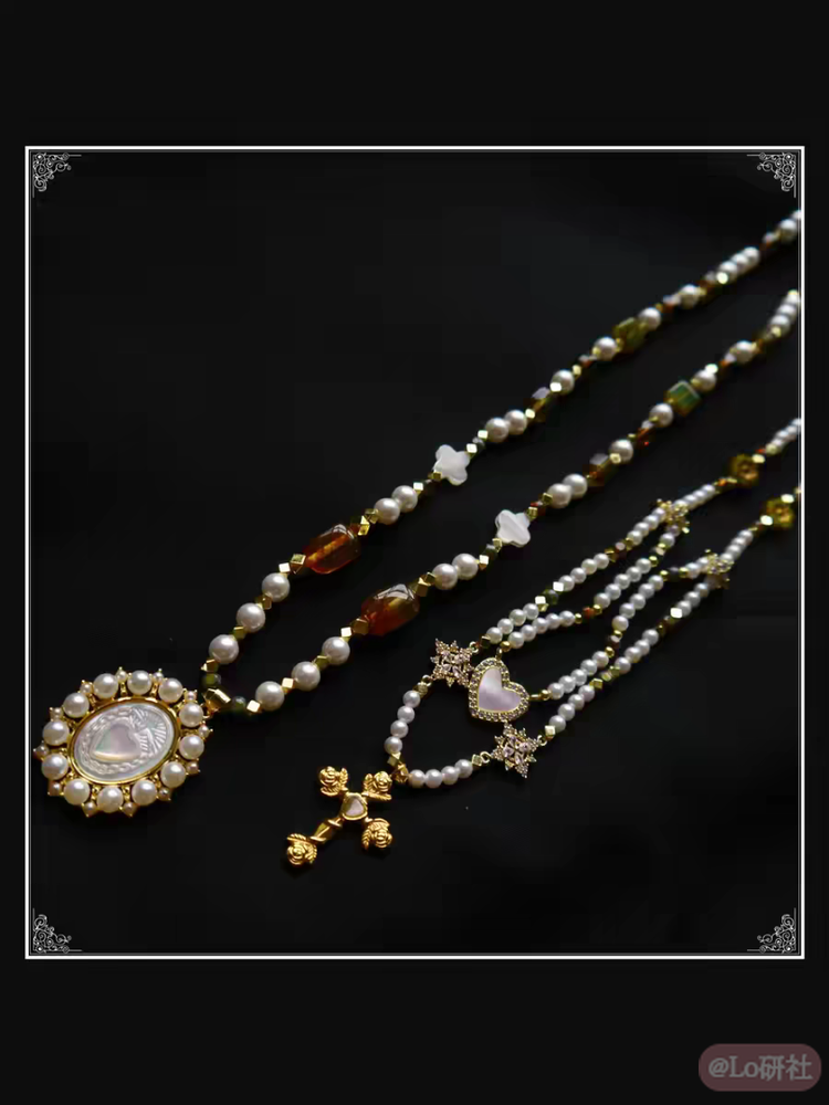 不如跳舞1.0 蝶贝古董珠十字架项链