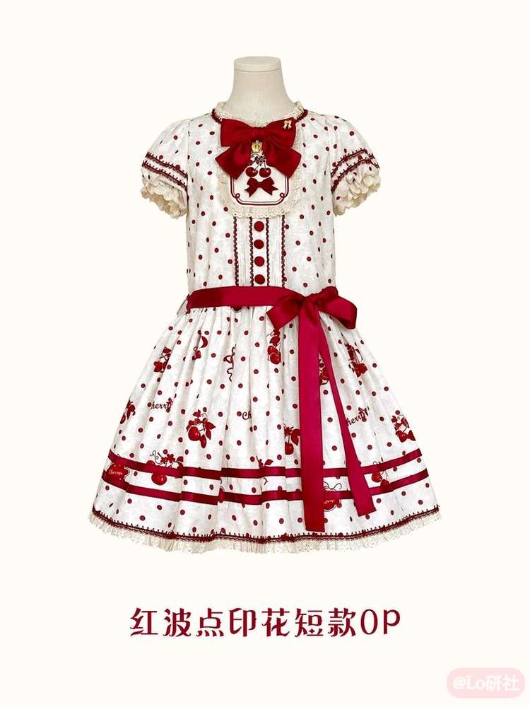 樱桃纹章 红波点印花短款OP