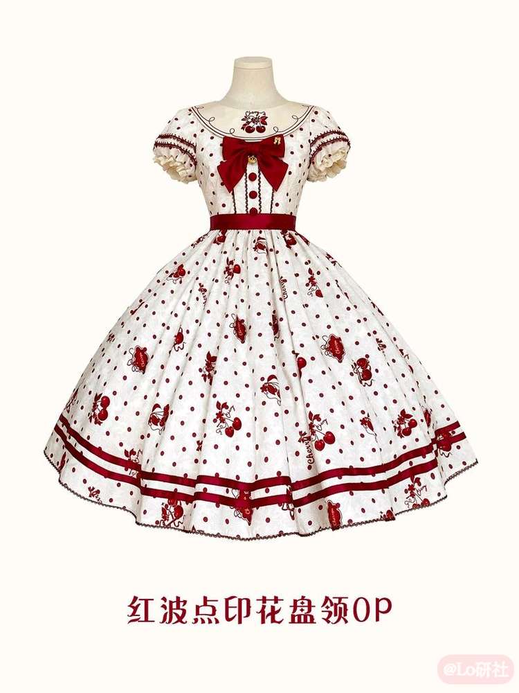 樱桃纹章 红波点印花盘领OP