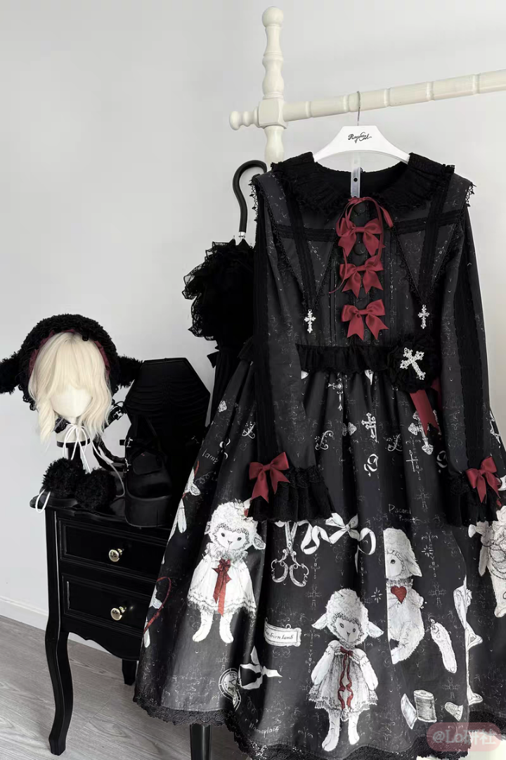 破碎小羊 假领麻袋OP