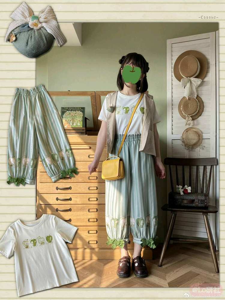 苹果房子 印花裤