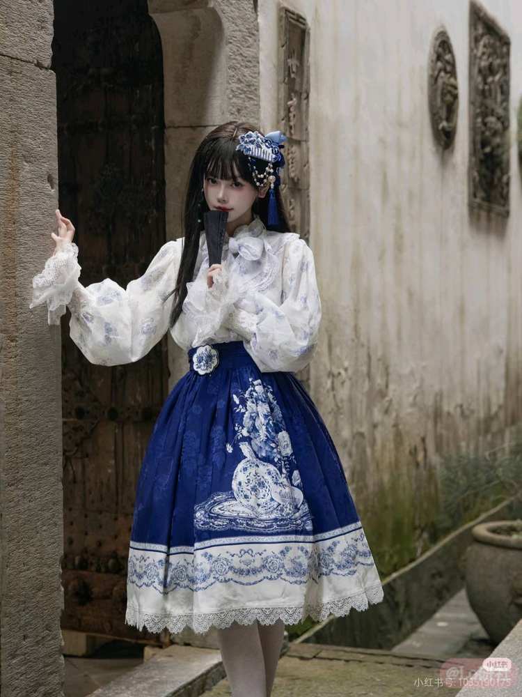 梨园梦瓷 印花蕾丝半裙