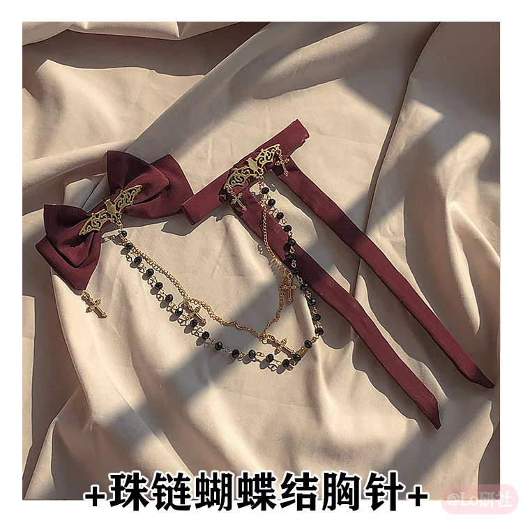 晚祷歌珠链蝴蝶结胸针