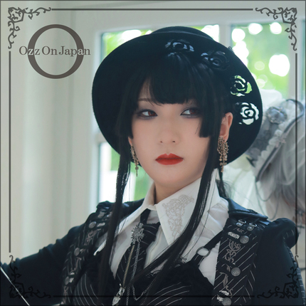 条纹蔷薇 镂空羊毛礼帽