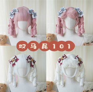 Lolita虎口夹双马尾罗马卷假发 新色 白色 糖果粉