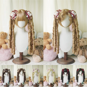 Lolita虎口夹双马尾长罗马卷假发 淡浓金自然黑棕色
