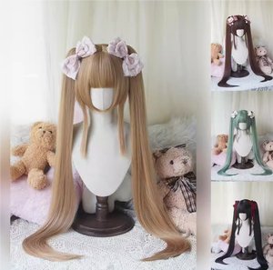 Lolita虎口夹 超长1米直双马尾 自然黑绿亚麻金焦糖棕