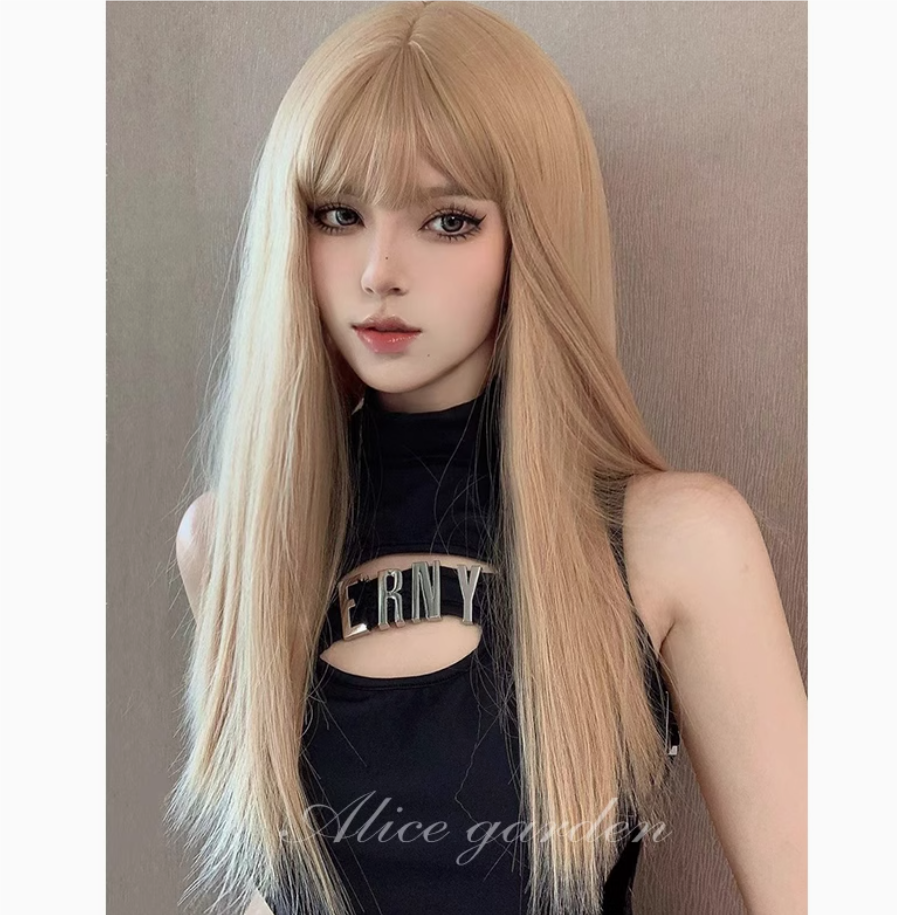 假发女长直发日系网红金色齐刘海日常jk逼真头皮全头套可爱lolita
