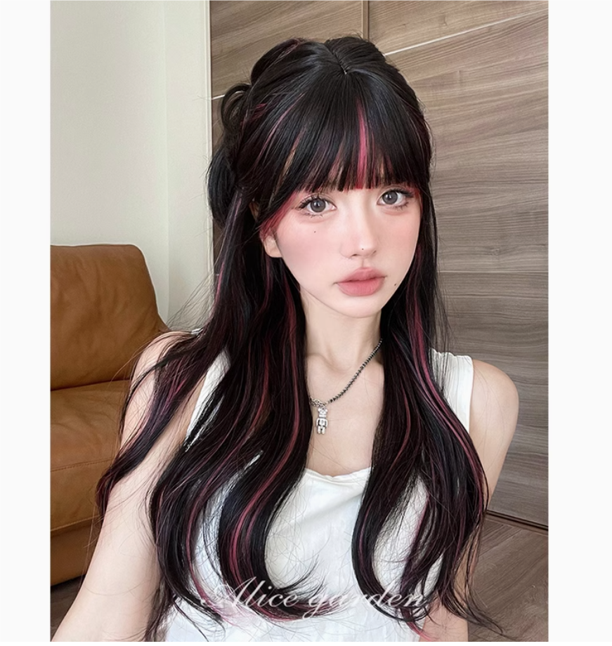 AG假发女长发网红日常长卷发lolita挂耳染自然逼真jk齐刘海全头套