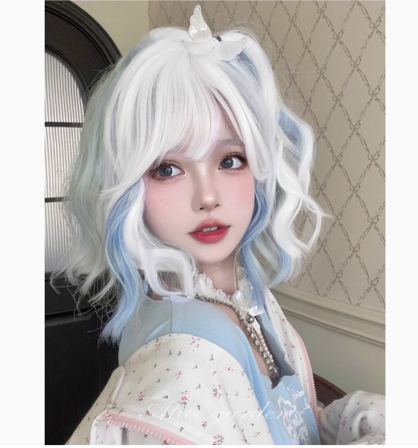 alicegarden假发女短发网红bobo彩虹发色lolita可爱jk挑染短卷发