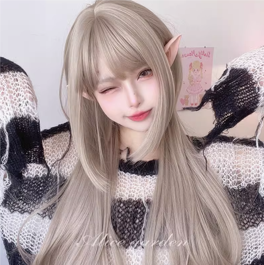 假发女长发时尚jk网红水母头自然齐刘海日常修脸Lolita假发全头套